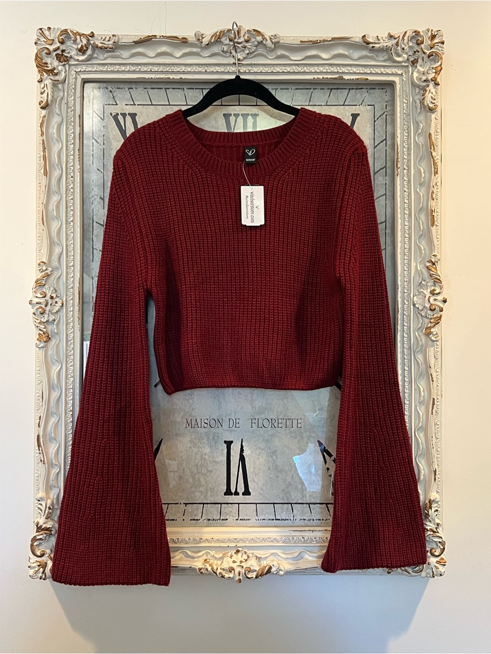 Windsor Burgundy Bell-Sleeve Crewneck Sweater